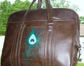 Peacock weekender overnight painted handbag carry on vintage luggage brown OOAK