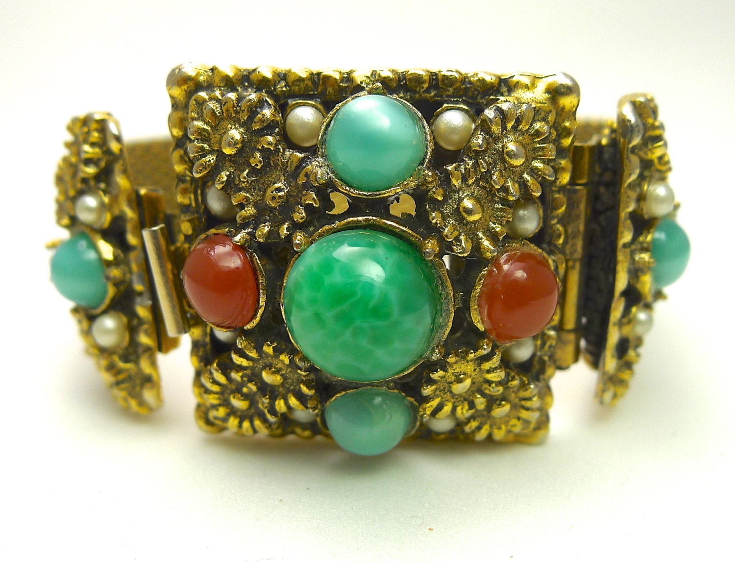 Vintage 50s Victorian Bead Pearl and Mesh Bracelet