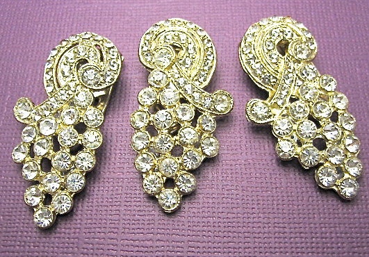 Vintage 1930s Lot of 3 Matching Art Deco Rhinestone and Pot Metal Dress Clips