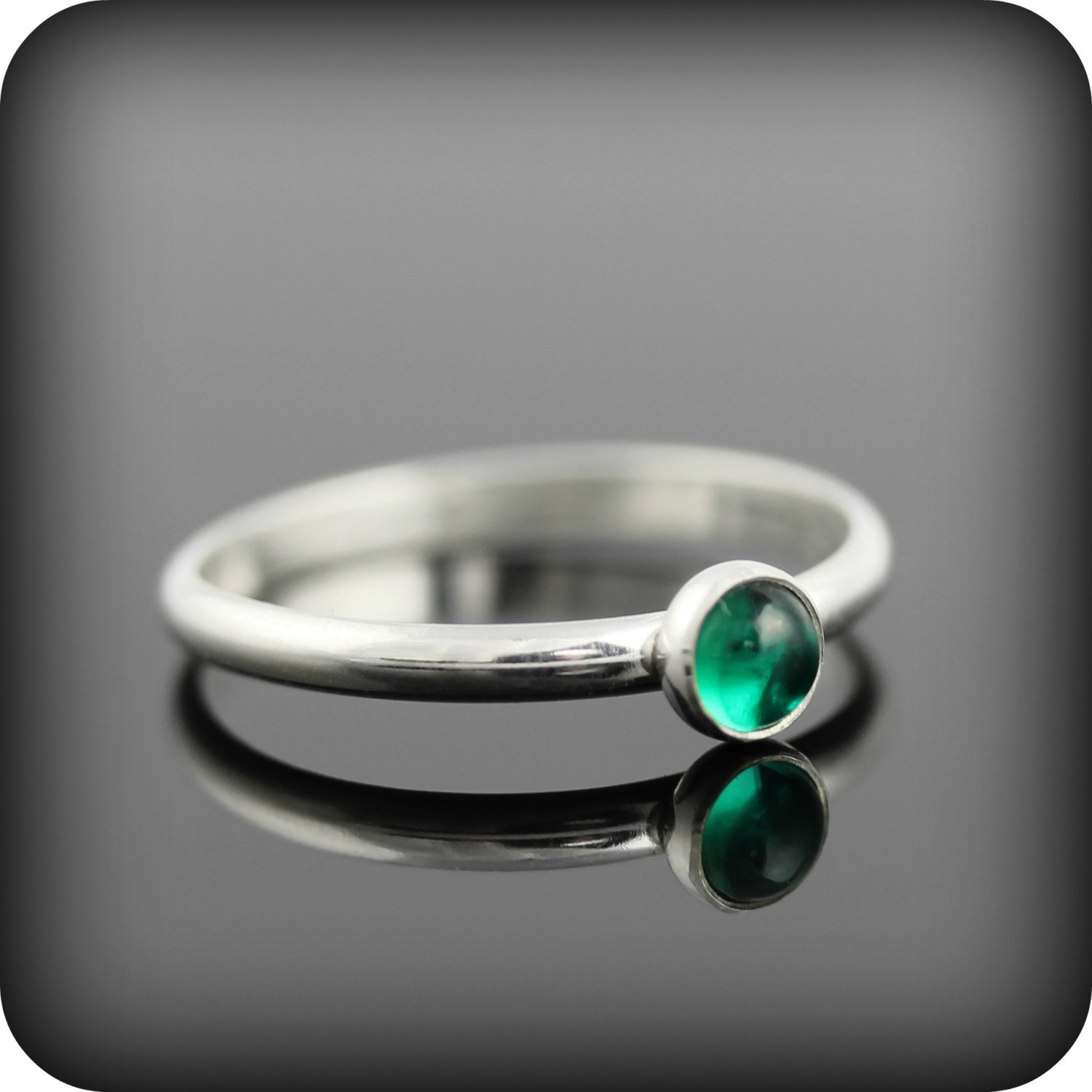 Emerald ring - recycled sterling silver ring with bezel set 4mm gemstone, May birthstone