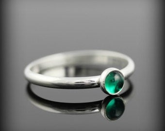 Emerald ring - recycled sterling silver ring with bezel set 4mm gemstone, May birthstone