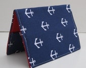 Passport Cover Case Holder - White Anchors on Navy Blue