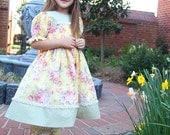 Girl Custom Easter birthday vintage shabby chic puff sleeve twirl dress Size 12 months to 12 yrs - Cecilia