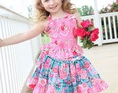 Girls Custom shirred halter top and twirl skirt set size 12 months to 12 yrs - Scottish Roses