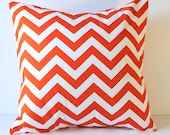 Decorative Pillow Cover - Tangelo Tangerine Orange & White Chevron - 18 x 18 Cushions Cover - Home Nursery Decor