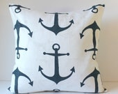 Decorative Pillow Cover - Navy Blue & White Anchors - 18 x 18 Accent Throw Cushion - Nautical Nursery Decor Children Kids Dorm Beach Summer