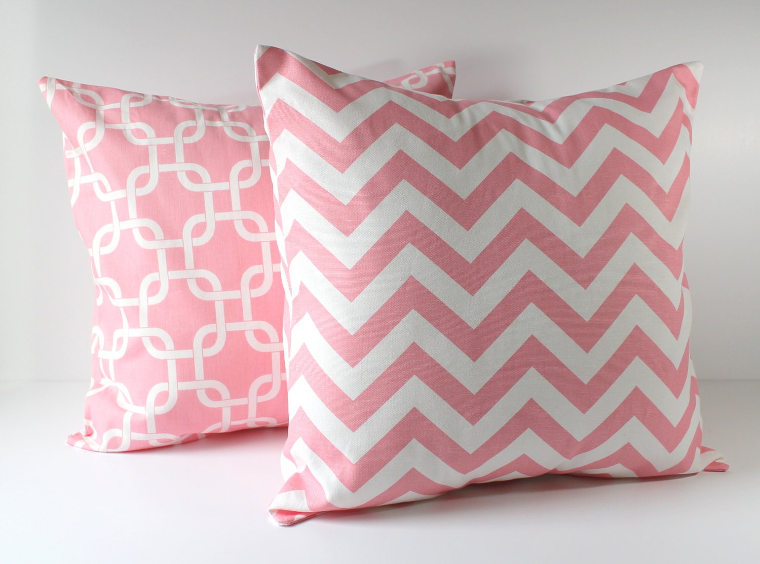 Baby Nursery Decor - Decorative Pillow Covers - Baby Pink & White Chevron and Gotcha Links - Set of 2