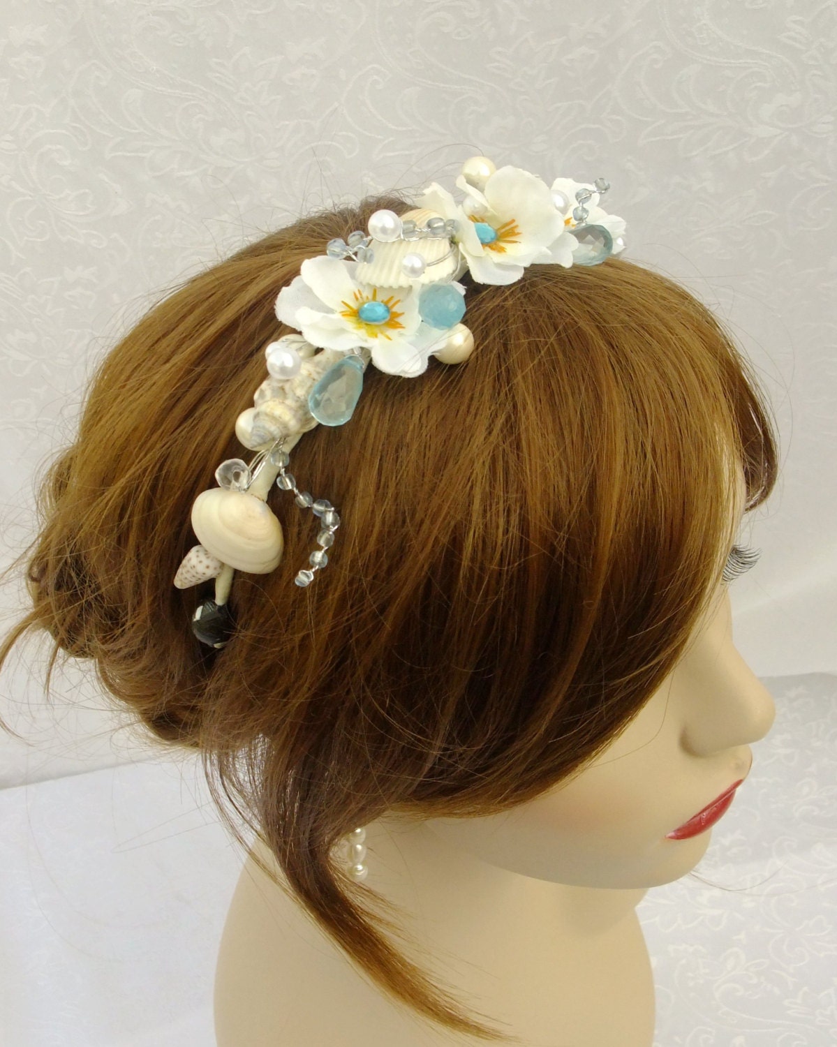 Beach Bride Headband, Bridal Headband, Seachell and Flower Headband, Mermaid Headband, Mermaid Headpiece