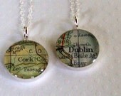 Map Necklace Sterling Silver Ireland Vintage Cities Choose one: Cork or Dublin Antique Atlas