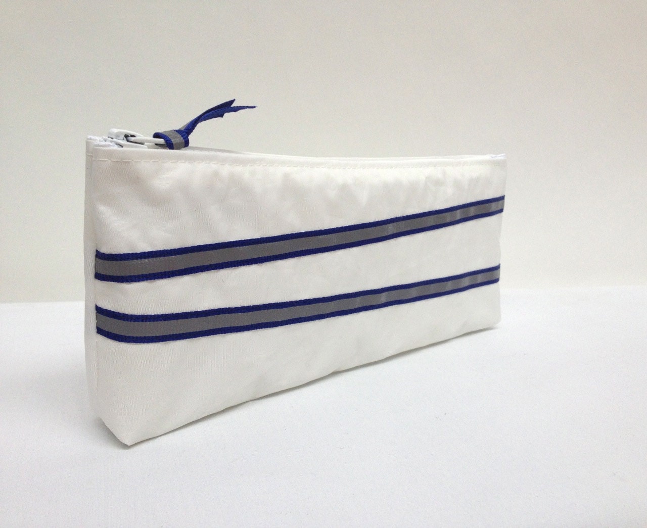 Recycled Sail Zippered Pouch/Clutch - Blue Stripes