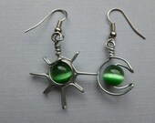 green SUN MOON EARRINGS wire wrapped lead free