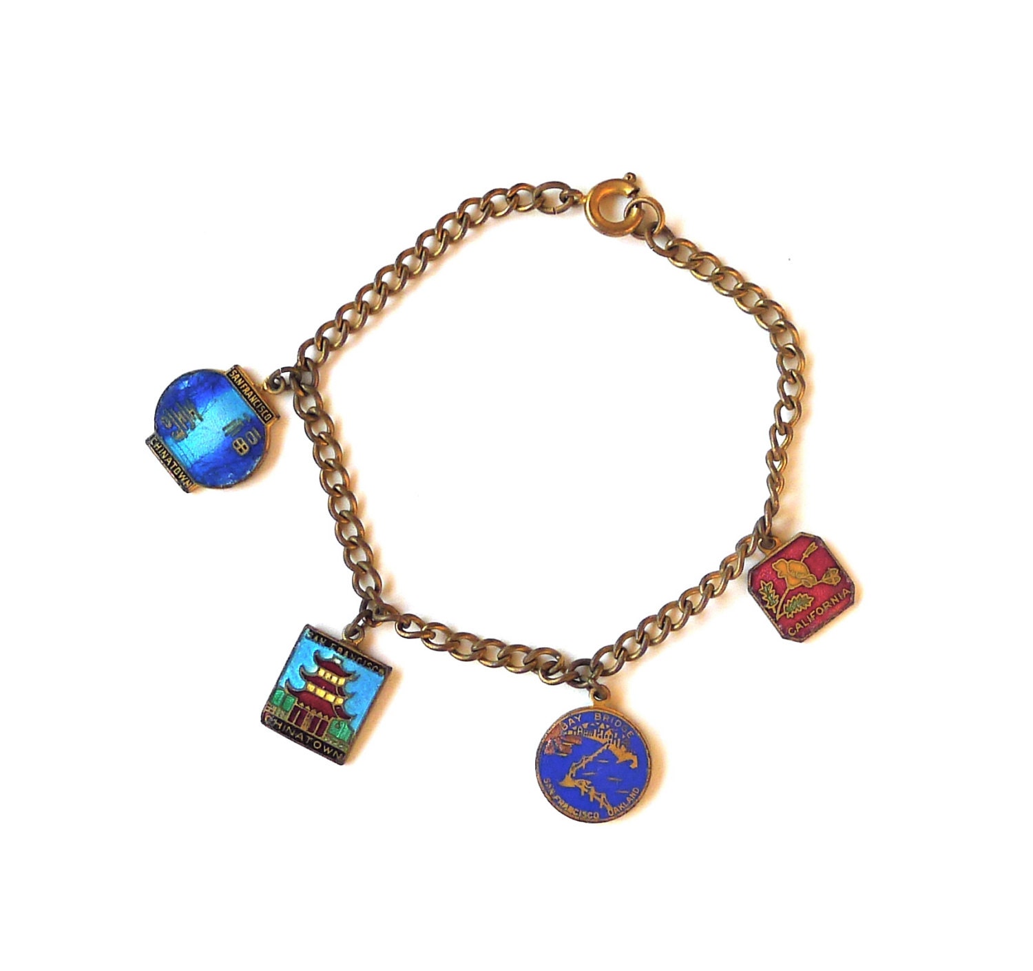 Vintage Mid Century California Charm Bracelet San Francisco China Town