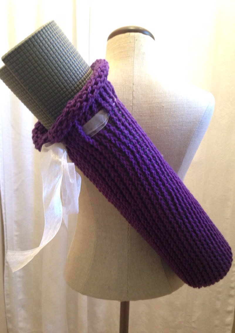 Dark purple knit yoga Pilates bag tote