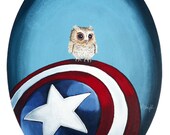 Captain America's Shield with baby Owl Digital Print SMALL 8.5x11