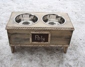 Personalized Bowl Holder Elevated Dog Feeding Bowl Personalized Pet Bowl Holder Raised Dog Feeder Shabby Cottage Antique White Pet Furniture