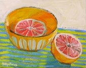 Grapefruit With Catherinholm Bowl original mixed media painting by Polly Jones