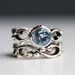 Aquamarine wedding set- bezel solitaire - March birthstone - filigree ring - swirl band - infinity band - made to order - Wrought