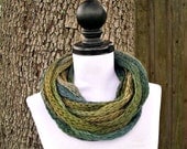 Knit Cowl - ICord Infinity Scarf Rope Cowl Scarf in Acacia Camo Olive Forest Green