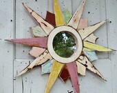 Sunburst Mirror, Reclaimed Wood Art, Circular Mirror, Salvaged Wood Mosaic Wall Art