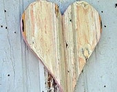 Recycled Wood Heart, Wooden Wall Heart, Pink and Cream Chippy Heart