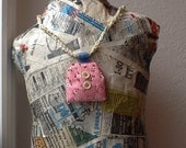 Hand embroidered fiber art necklace