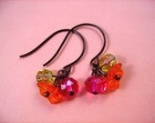 Flower Charm Earrings, Colorful and Copper Dangle Earrings, FREE Shipping U.S.