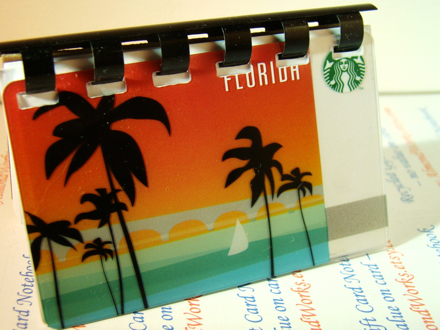 FLORIDA palm trees ---  STARBUCKS uPcycled Giftcard Notebook