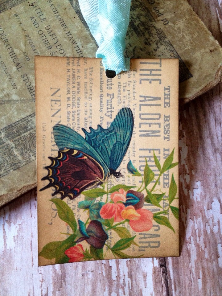 Butterflies and Sweetpeas-Vintage Style Gift Tag