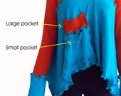 Fire and Ice Lagenlook Cropped  Asymmetric Sweater Small S/M Medium Orange Teal Recycled Eco Friendly Women Handmade Clothing