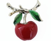 Apple Brooch Set- Red Apple Brooch by Gerry's and Goldtone Apple Stick Pin- Vintage