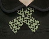 Womens Neck Tie - Green & Black Zig Zag - Art Deco