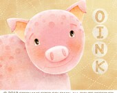 pig art print -- Farm Animals Pig --  pig artwork, nursery, kids art, childrens room art, farm, animal, oink, yellow, pink