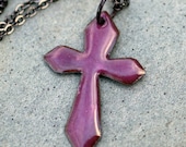 Copper Enamel Gothic Cross Pendant Necklace Mauve