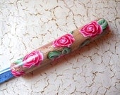 Crochet Hook, Red Rose Covered Handle, Polymer Clay, Boye, Size K