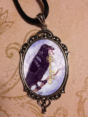 Raven's Key - fantasy art cameo pendant - Mary Layton