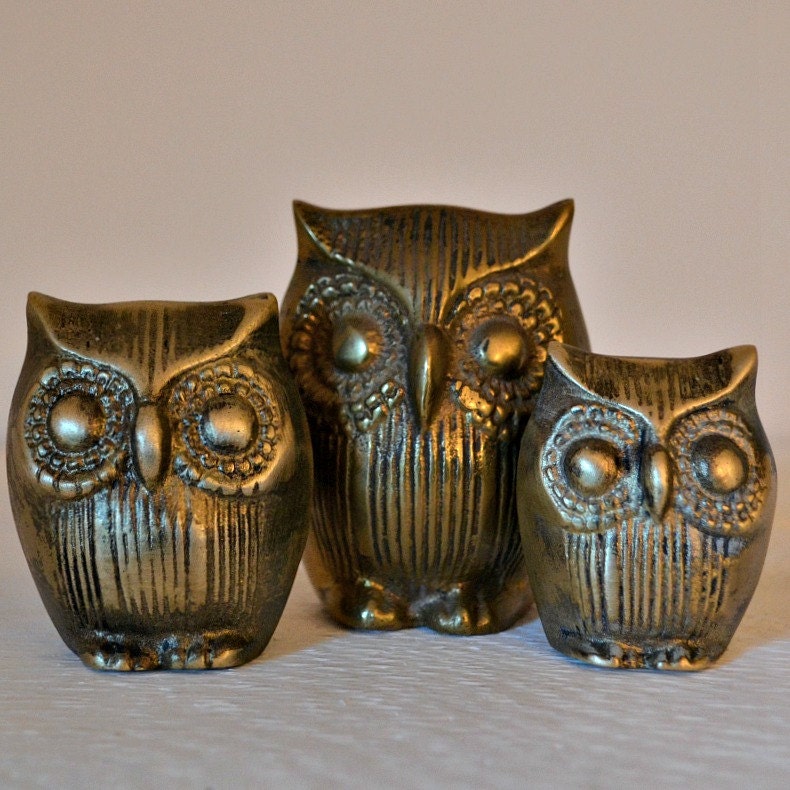 Instant Collection- Vintage Owls- Brass Gold Metallic