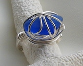 Colbalt Blue Beach Glass Ring  Size 5 3/4
