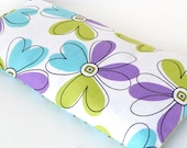 Yoga Mask Eye Pillow with Flax Seed Aromatherapy Relaxation Lavender and Chamomile Scented - Purple Lime Green and Turquoise Heart Flowers