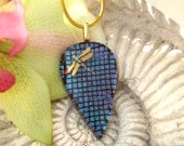 Gold Dragonfly Necklace - Dichroic Fused Glass Jewelry - Dichroic Glass Pendant - Necklace 010613p104