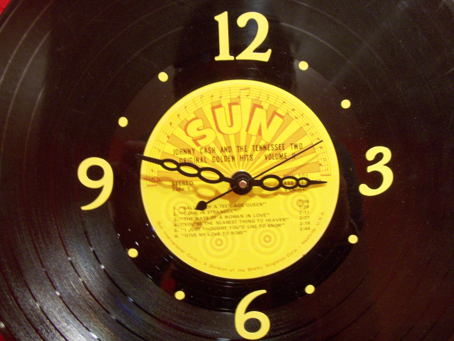 Record Album Wall Clock - JOHNNY CASH - Vinyl LP Recycled