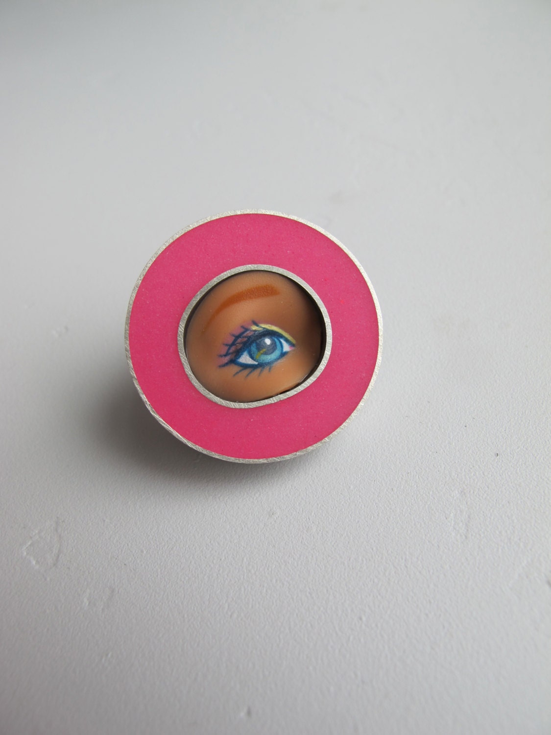 Barbie Doll Eye Pin with Bubblegum Pink Resin
