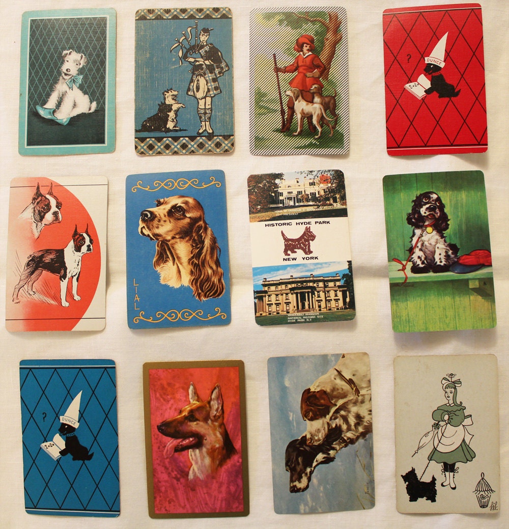 Charming Lot of 12 Vintage Dog Playing Cards- Set Two