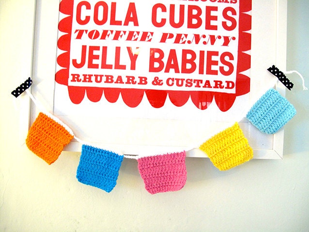 Handmade Crochet Bunting. Bold and Bright