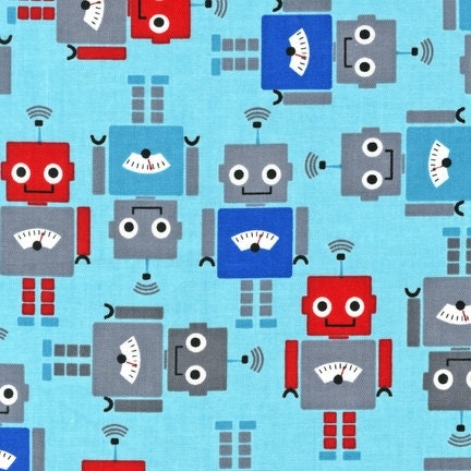 NEW Ann Kelle, Funbots, Square Robots Celebration Fabric - By the Yard