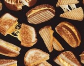 NEW Timeless Treasures, Got the Munchies, Grilled Cheese Sandwich Black Fabric - Half Yard