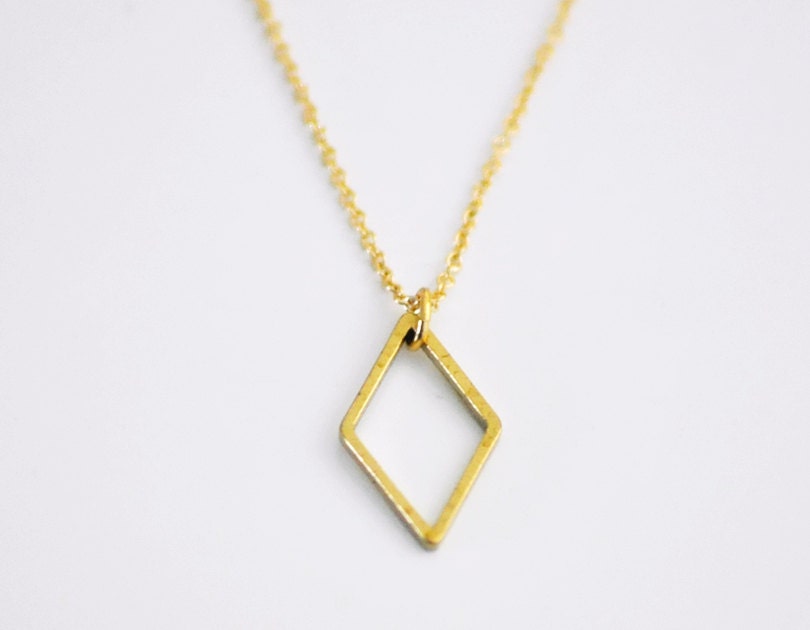 Dianthe - open brass diamond charm gold necklace - delicate modern jewelry