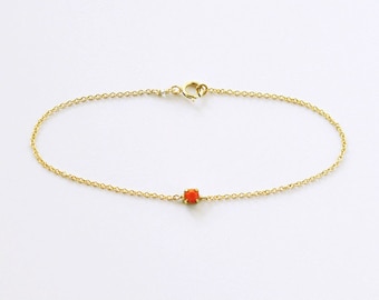 Crystal bracelet - coral orange tiny rhinestone 14k gold filled chain bracelet - dainty jewelry
