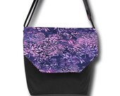 Digital SLR Camera Bag - DSLR Camera Bag Purse - Messenger Interchangeable flaps Photo Bella Purple Batik Fabric Flap - Black Base