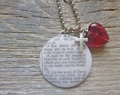 Above all these things put on love - Colossians 3:14-16 - Altered Vintage Glass Watch Crystal Pendant Necklace - Recycled Upcycled