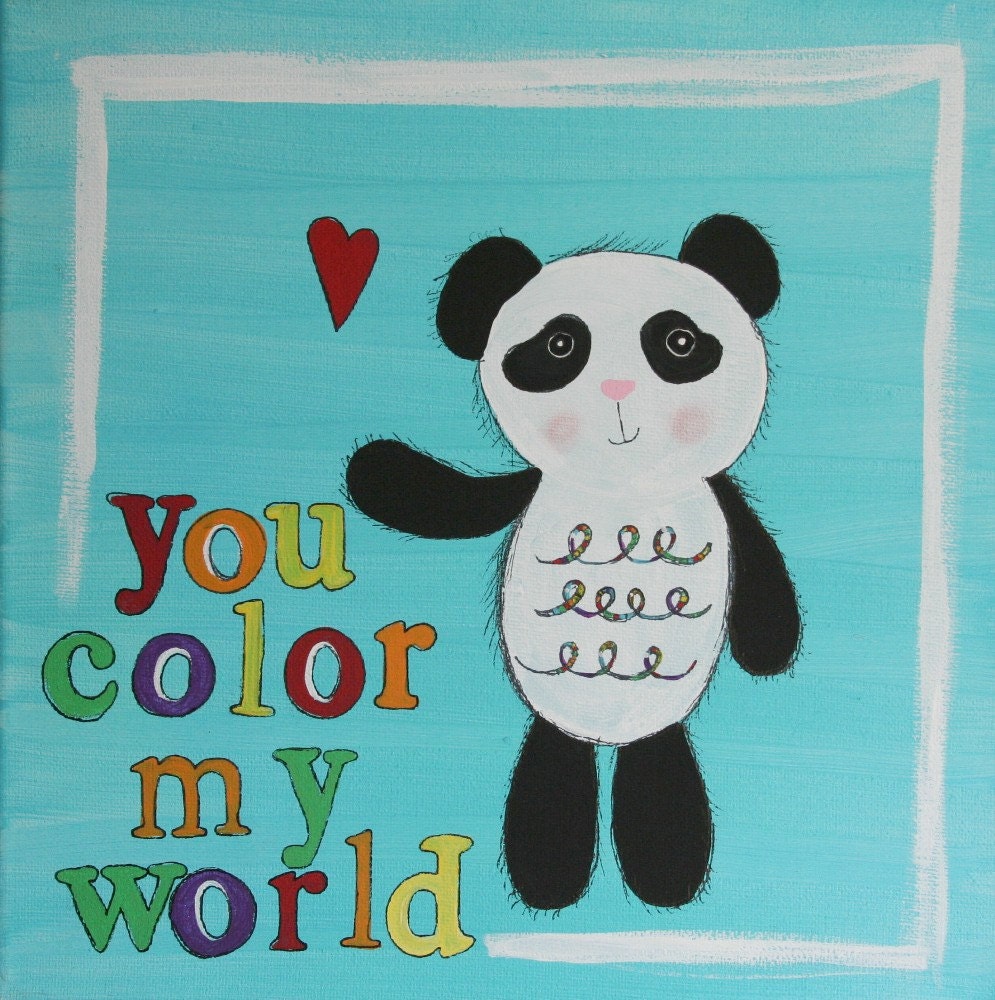 Original Panda painting on 12 x 12 inch canvas NURSERY ART kids rooom decor Baby shower gift children